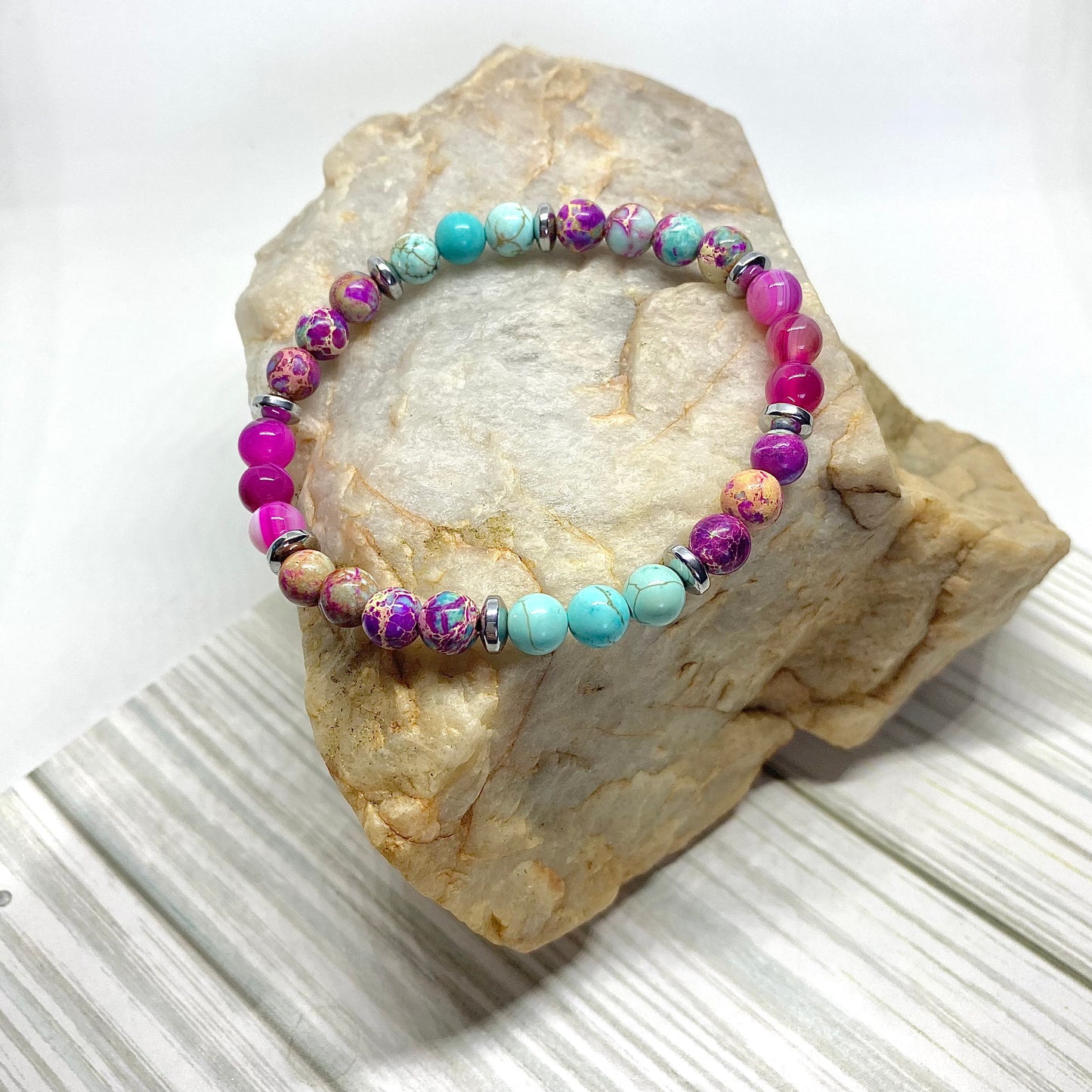 Turquoise, Pink Agate & Sea Sediment Jasper Bracelet