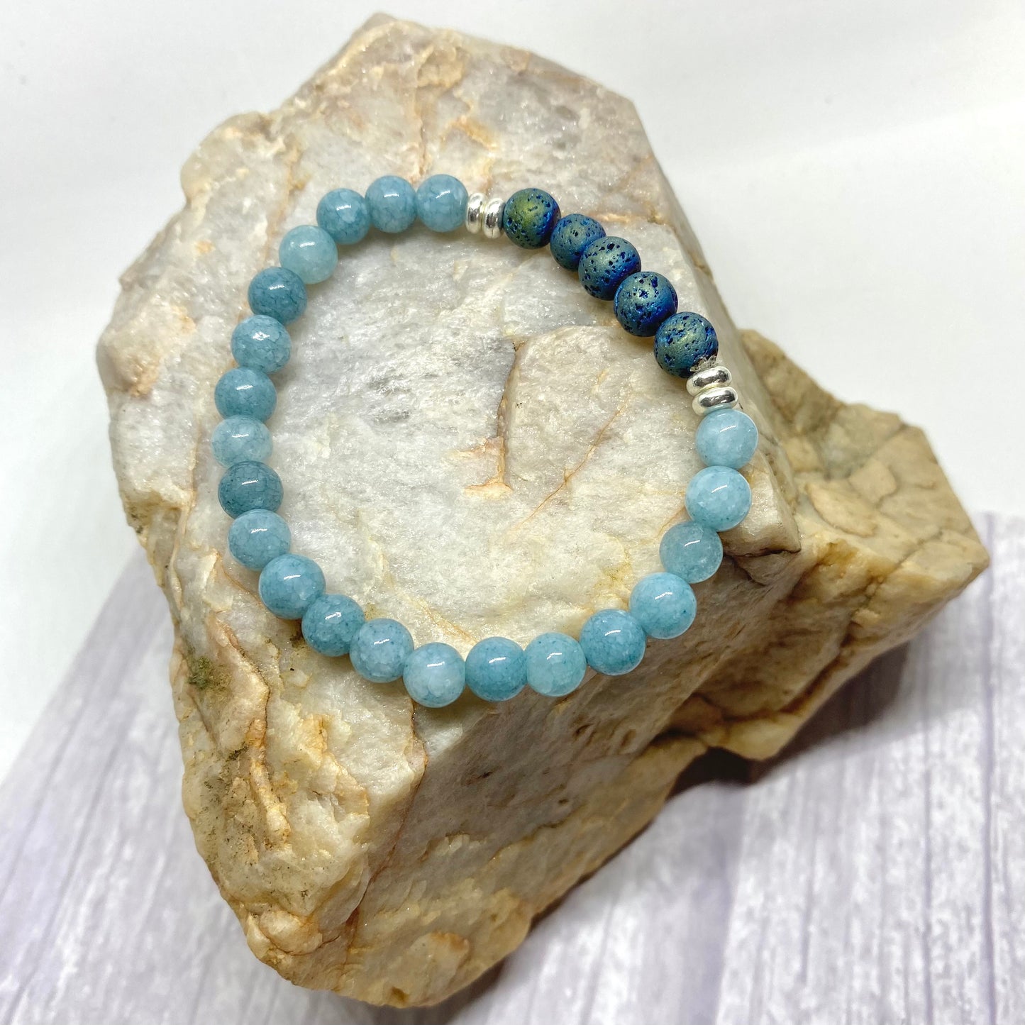 Blue Chalcedony & Lava Stone Bracelet