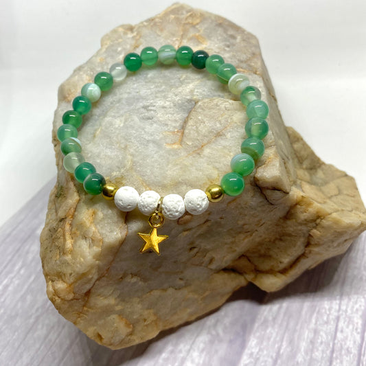 Green Agate Crystal & Lava Stone Bracelet