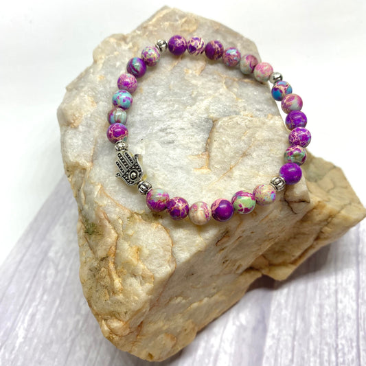 Sea Sediment Jasper with Hamsa Hand Bracelet