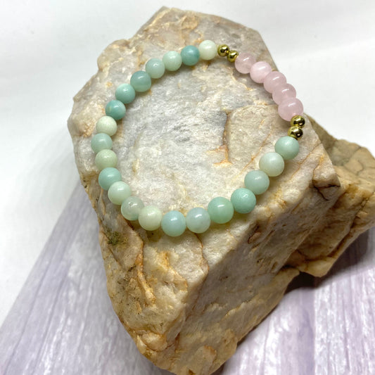 Green Amazonite & Rose Quartz Crystal Bracelet