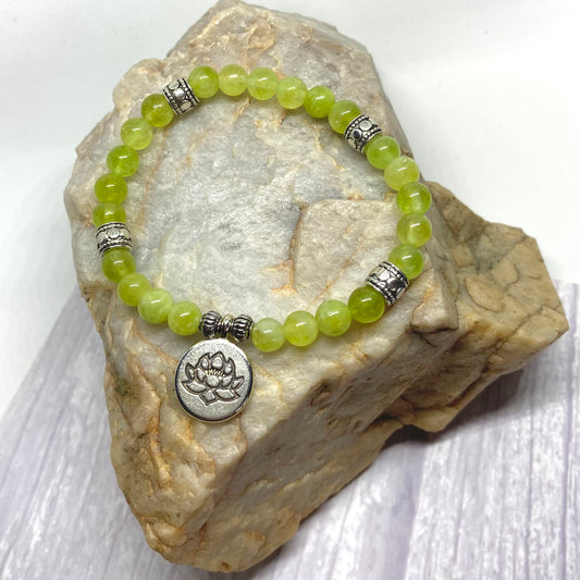 Peridot Crystal & Lotus Flower Bracelet