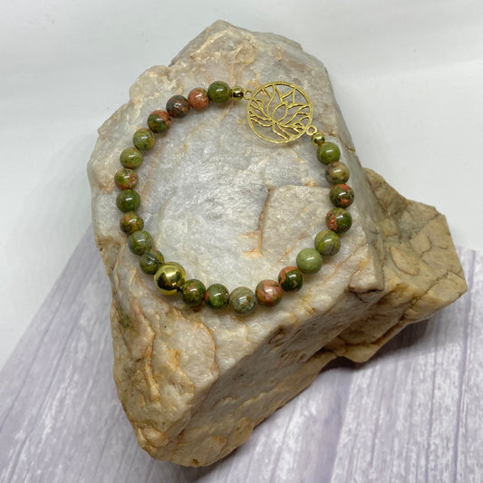 Unakite Crystal & Lotus Flower Bracelet